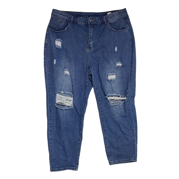 Shein Curve High Rise Ankle Jeans Plus Size 2XL Distressed Ripped Cropped  Denim - Picture 1 of 11